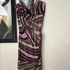 Alfani Asymmetrical Dress in Pink, Black, and Cream